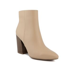 SUGAR Womens Beige Cushioned Evvie Pointed Toe Block Heel Zip-Up Booties 10 M